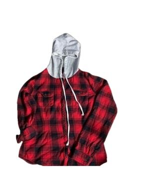 Nollie Red plaid hoodie with grey hood medium